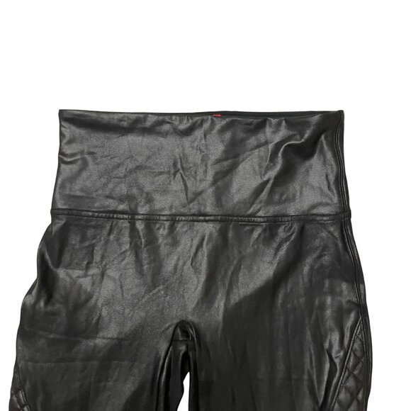 Spanx Quilted Faux Leather Shiny Moto Leggings Women's Size Large Black - Picture 5 of 13